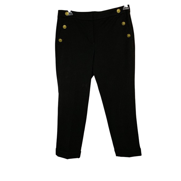 LOFT The Devin Slim Black Cropped Pants Size 8P Gold Button Detail Career Casual - Picture 1 of 13